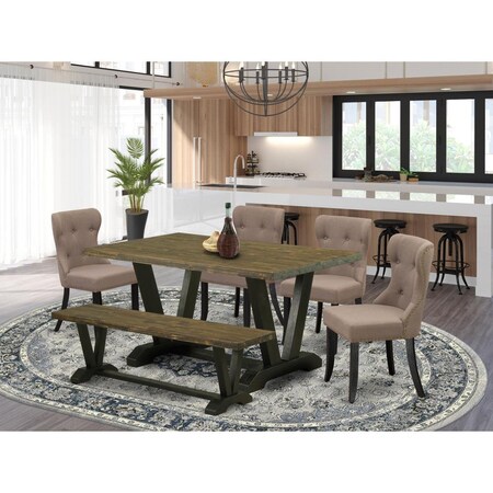 East West Furniture 6 Piece V-Style Kitchen Dining Room Set - Wire Brushed Black V676SI648-6
